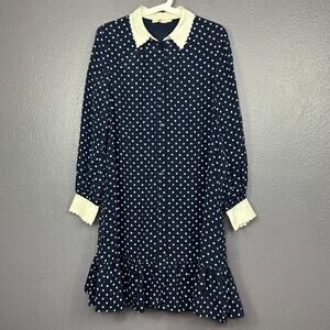 Tory Burch Cora Silk Dress Shirt Dress CSize 6 Classic Dot Blue White *READ*